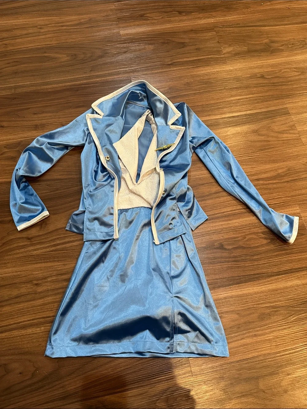 Revolution Dance costume Blue Satin and white sequin Classic Flight-Inspired Set